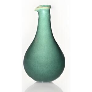 Vintage Art Studio Pottery Green Bud Vase signed R. Jensen 6x4” 2011